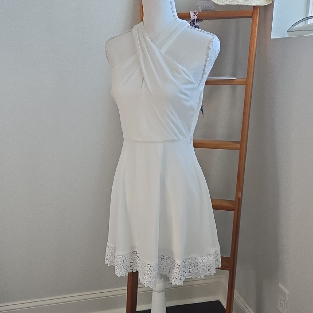 Express Elegant White Lace Hem Dress